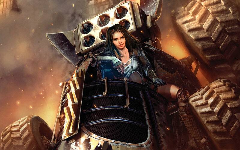 Woman in a post-apocalyptic vehicle