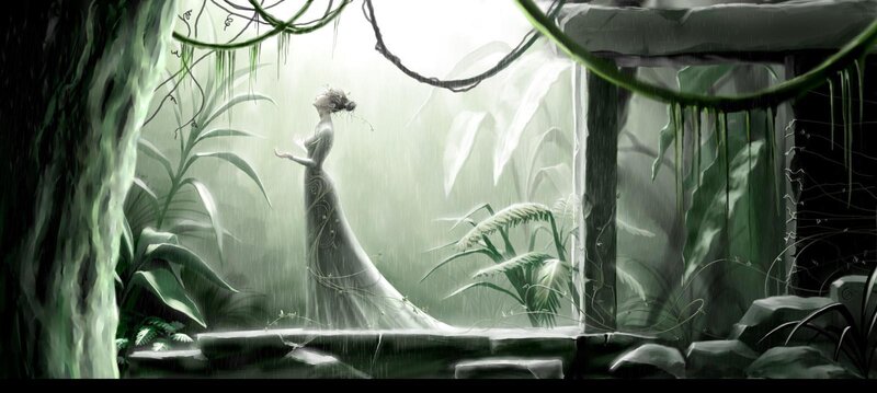 woman in a rainforest clearing