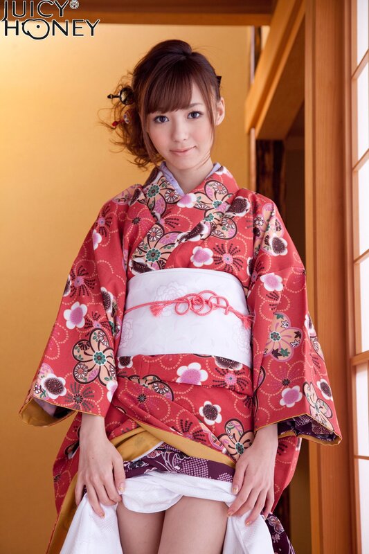 Woman in a red kimono