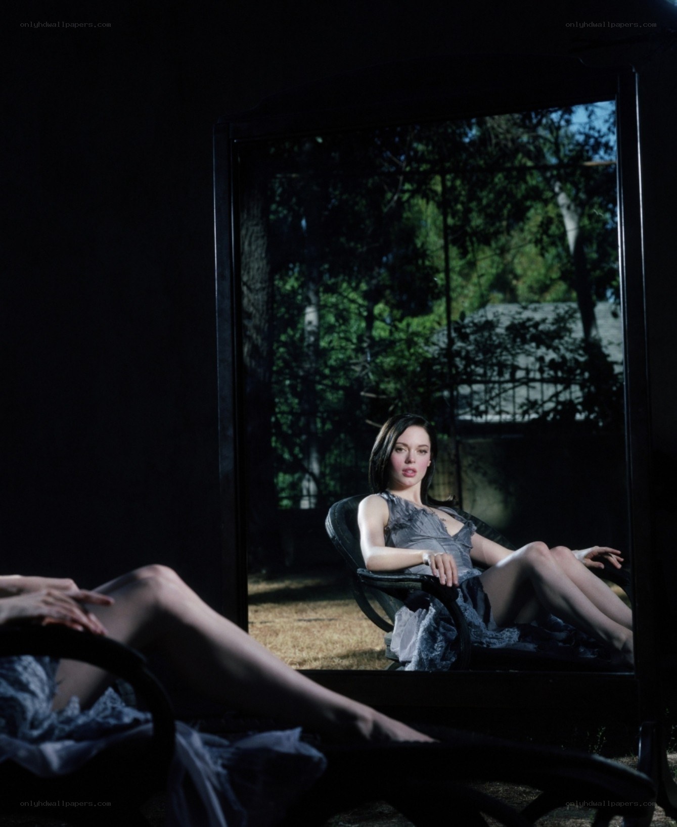 Woman in a reflective scene