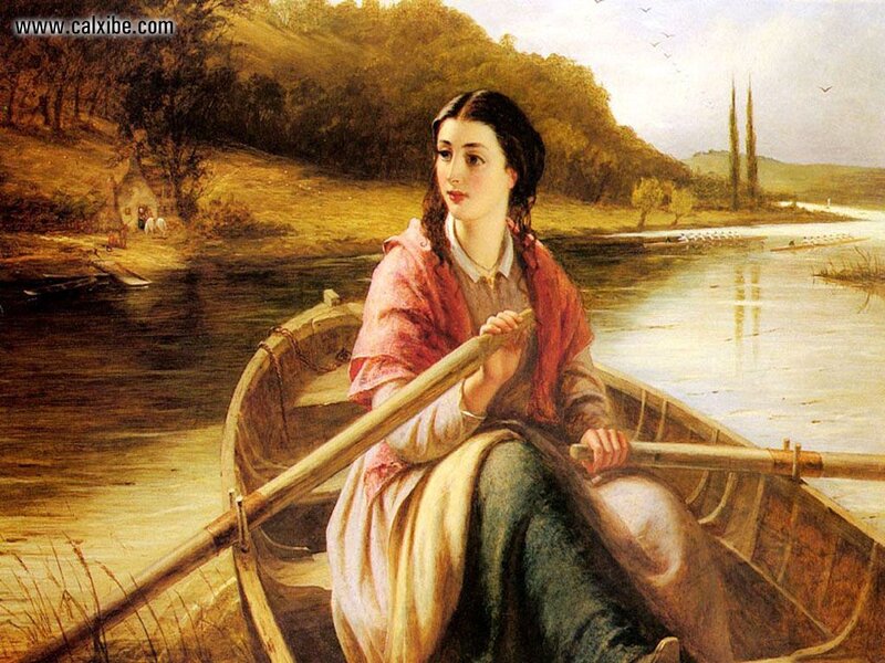 Woman in a rowboat on a river