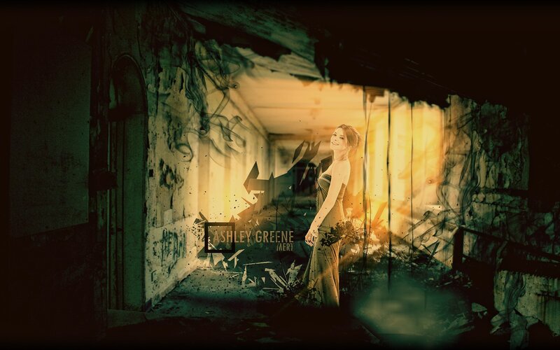 woman in a ruined hallway