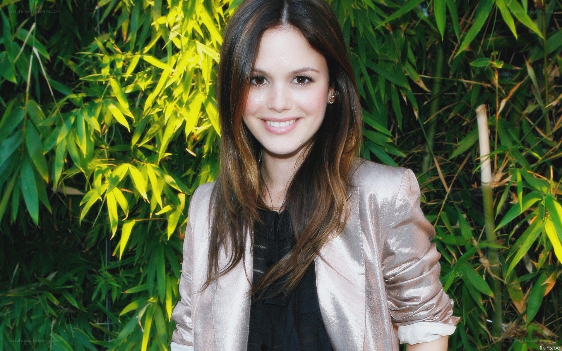 woman in a shiny jacket