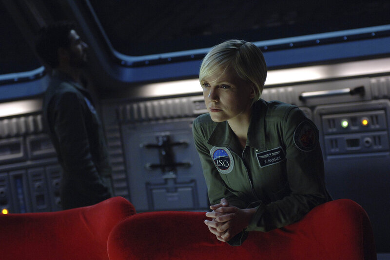 Woman in a spaceship cockpit