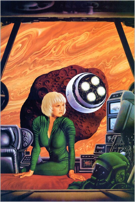 Woman in a spaceship cockpit