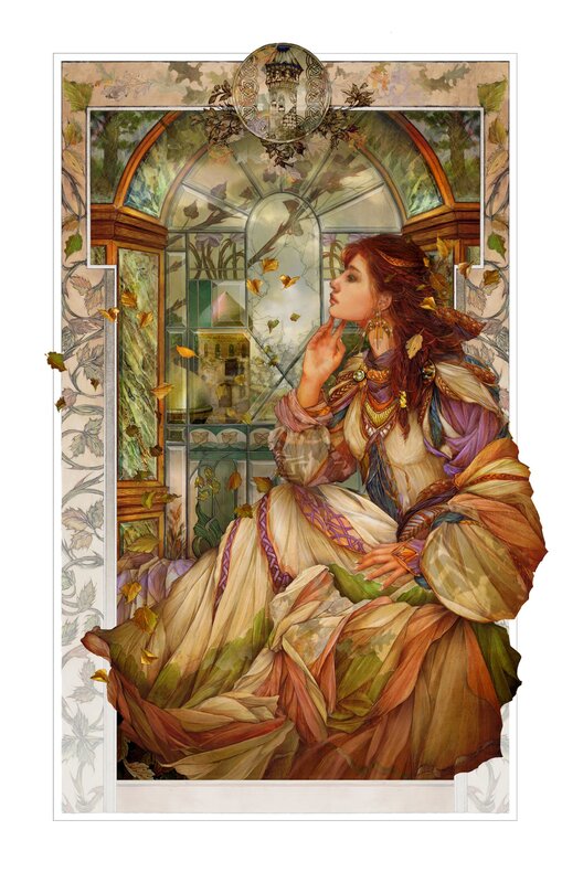 woman in a stained glass room