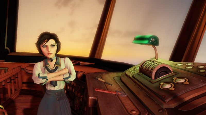 woman in a steampunk cockpit