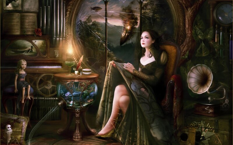 woman in a steampunk room
