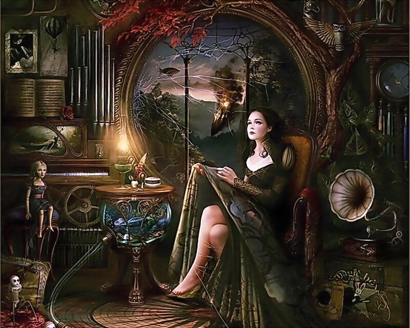 woman in a steampunk room