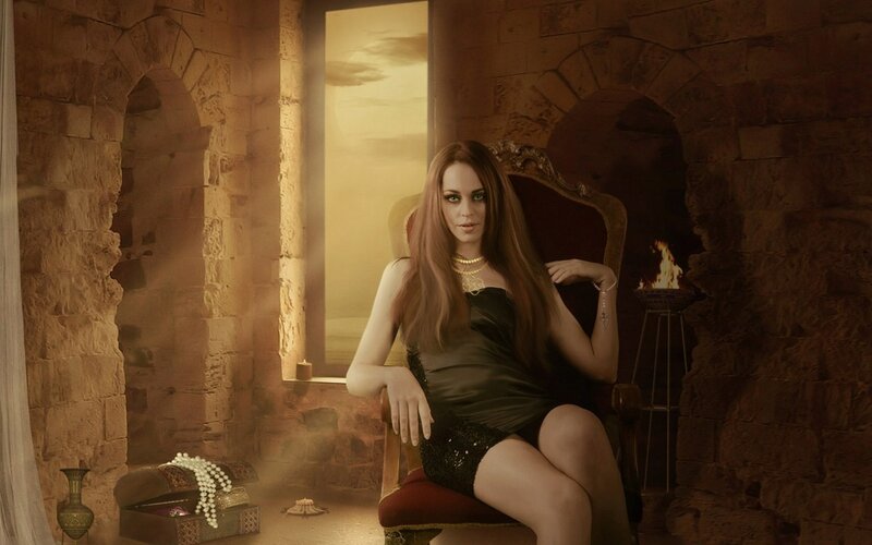 woman in a stone chamber