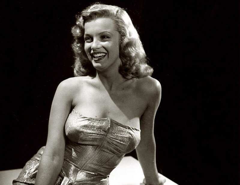 Woman in a strapless dress