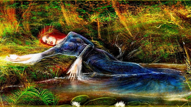 Woman in a Stream — Blue, Serene