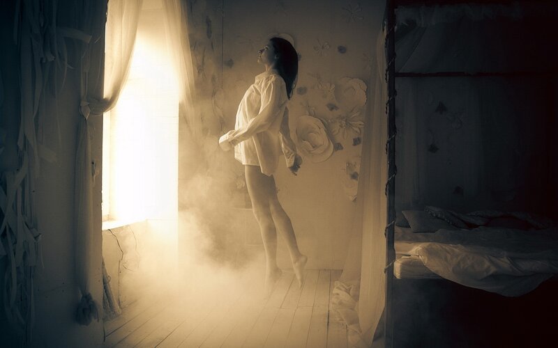 woman in a sunlit room