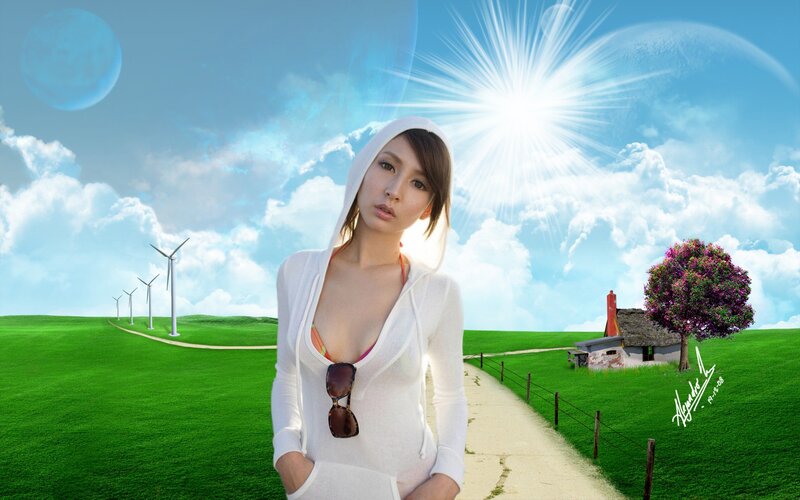 Woman in a surreal landscape
