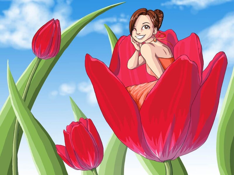 woman in a tulip flower