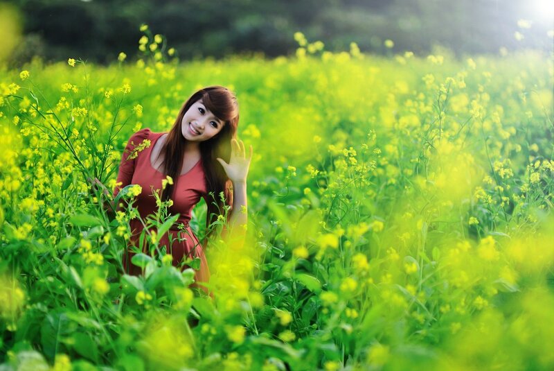 Woman in a yellow flower field