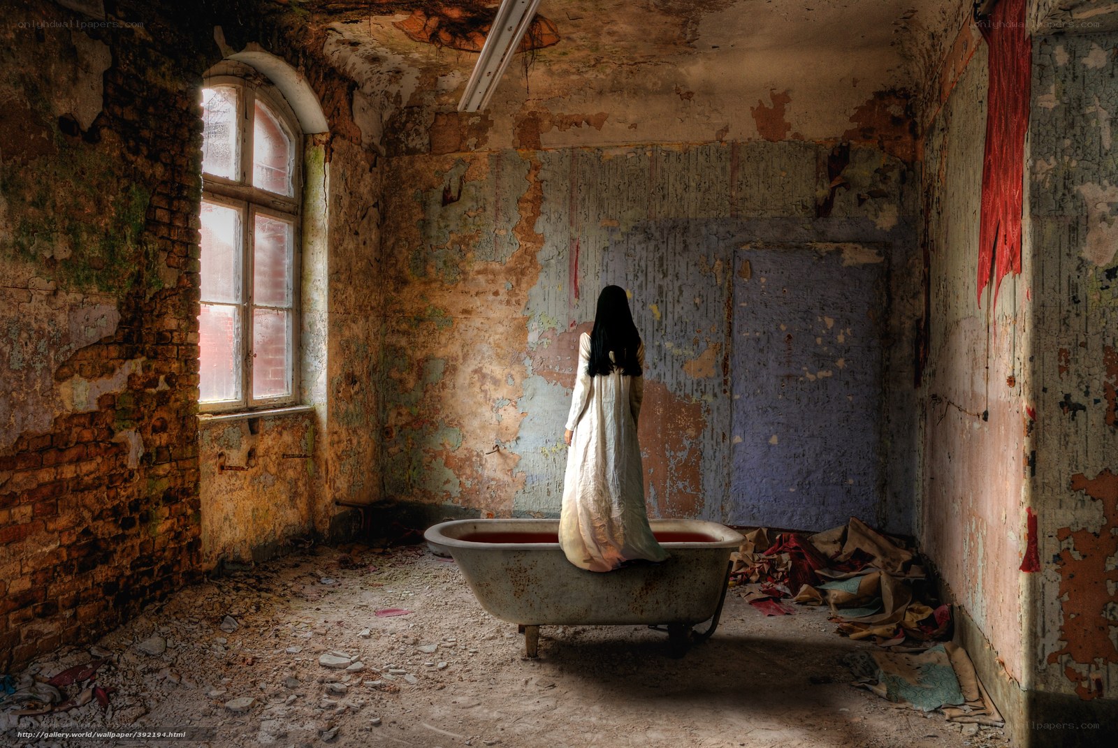 woman in abandoned bathroom