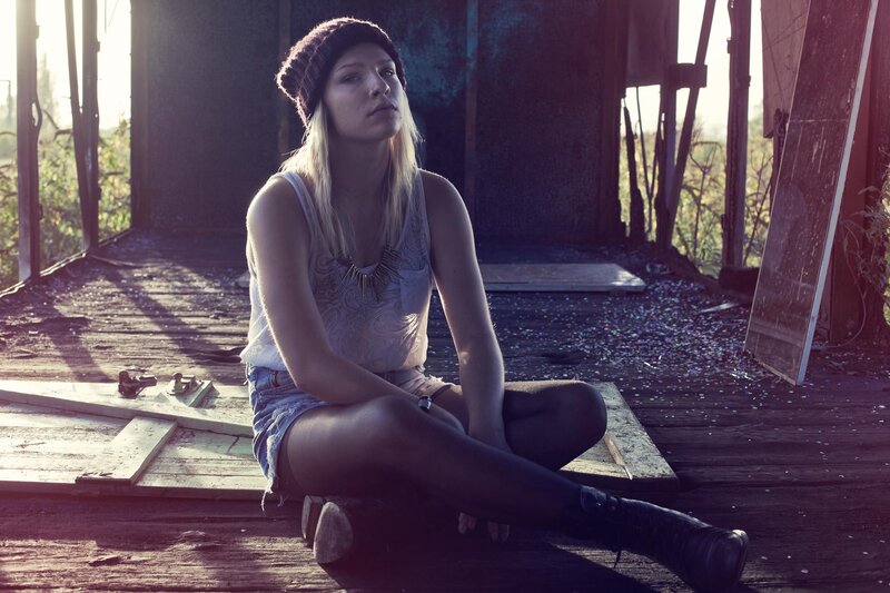 woman in abandoned building