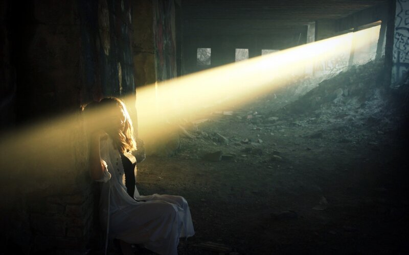 woman in abandoned building