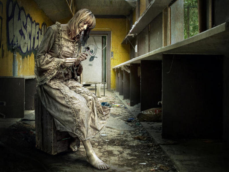woman in abandoned building