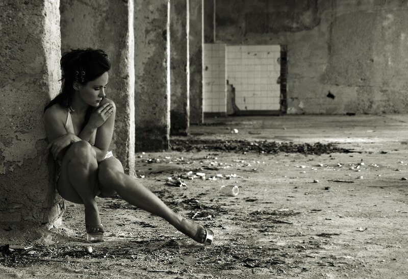 woman in abandoned building