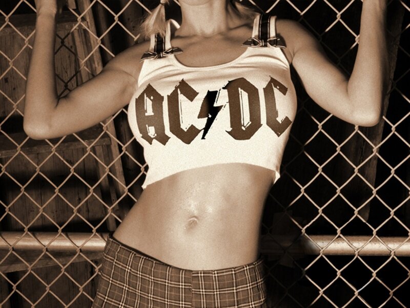 woman in AC/DC crop top