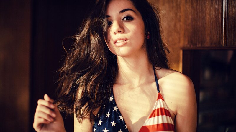 woman in american flag top
