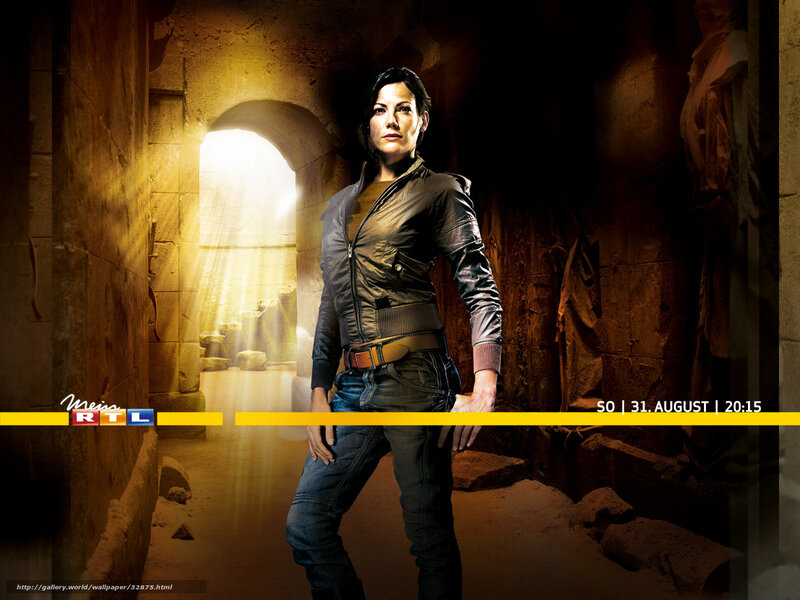 woman in ancient corridor