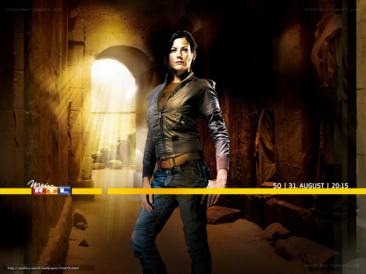 woman in ancient corridor