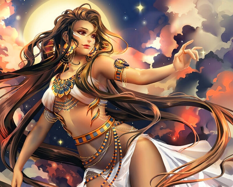 Woman in Ancient Egyptian Attire — Brown, Dramatic, Night