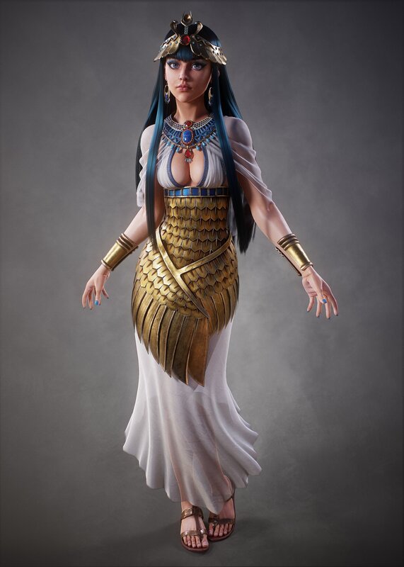 Woman in Ancient Egyptian Attire — White, Dramatic, 3d Render