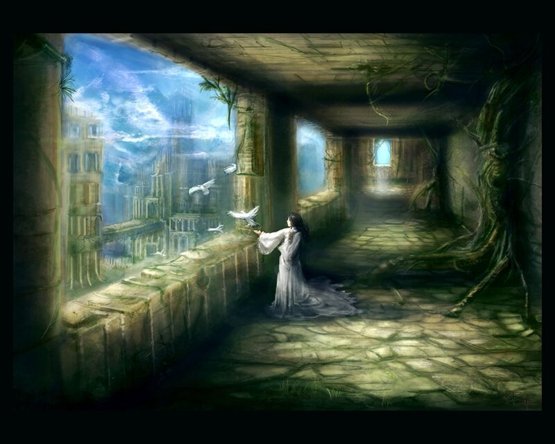 woman in ancient ruins