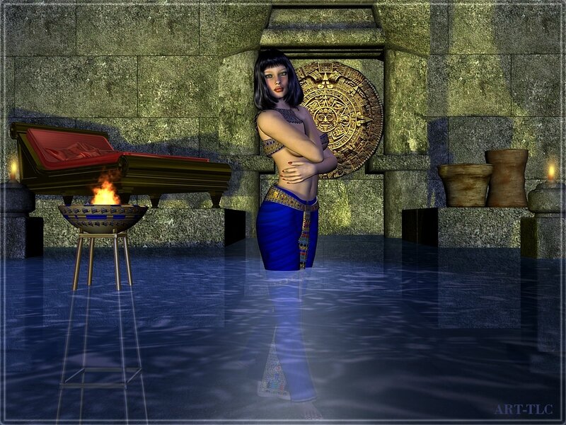 Woman in Ancient Temple — Blue