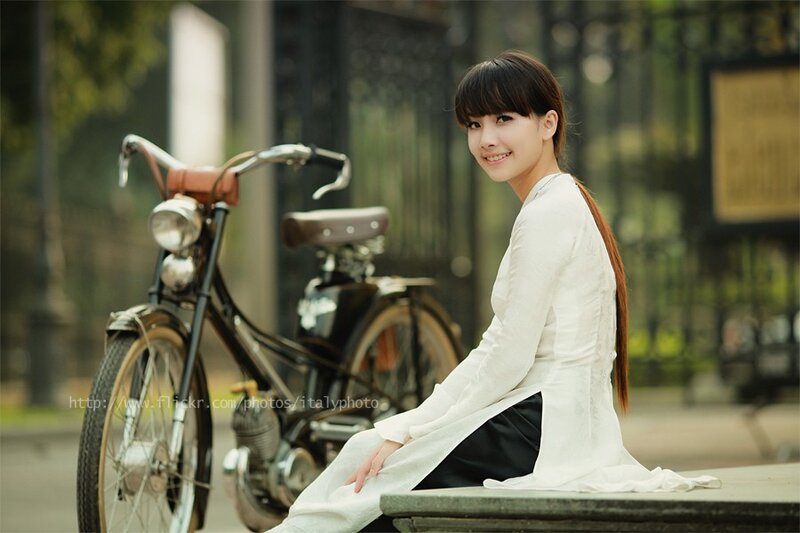 Woman in Ao Dai — White, Serene, Afternoon, Photograph