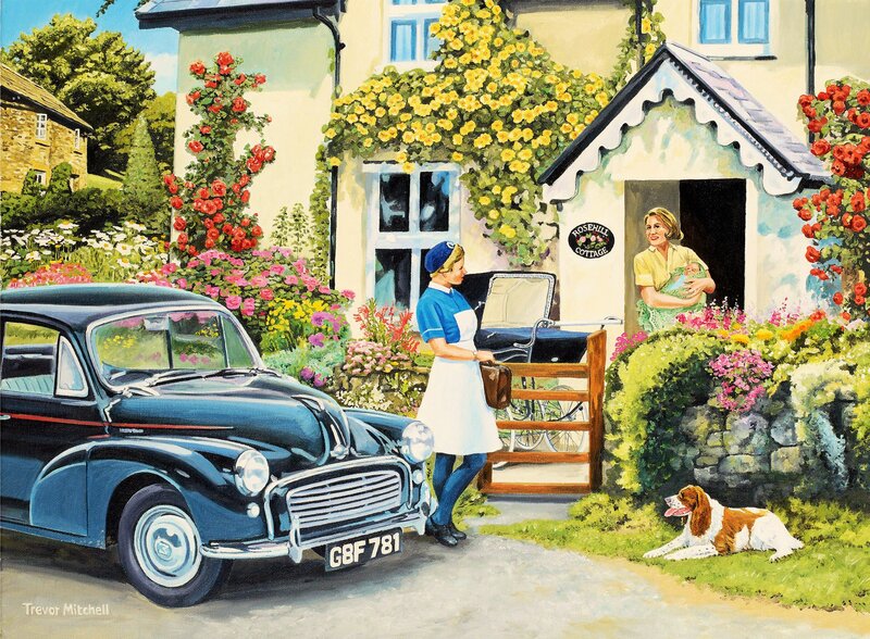 Woman in Apron with Car