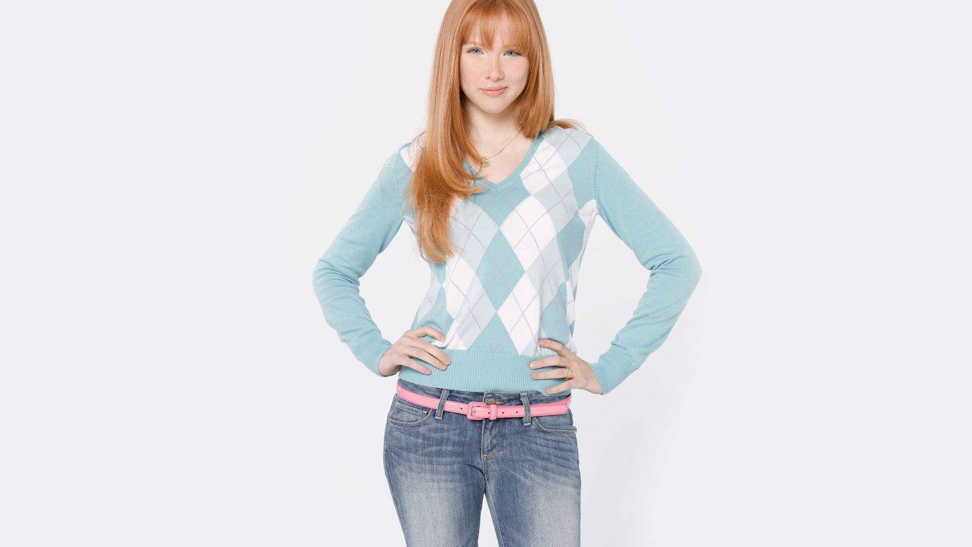 woman in argyle sweater