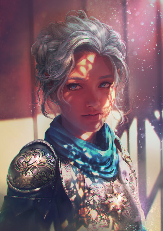 Woman in Armor — Blue, Dramatic, Afternoon