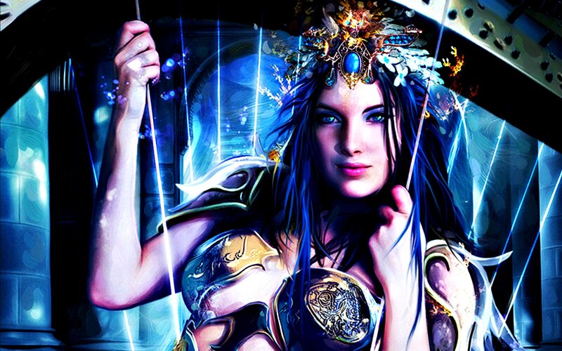Woman in Armor — Blue, Dramatic, Digital Art