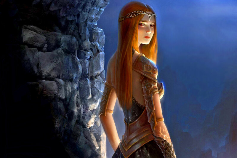Woman in Armor — Blue, Dramatic, Night, Digital Art, Crown