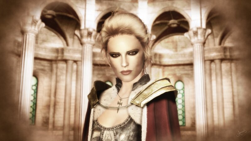 Woman in Armor — Brown, Dramatic, Digital Art, Cathedral