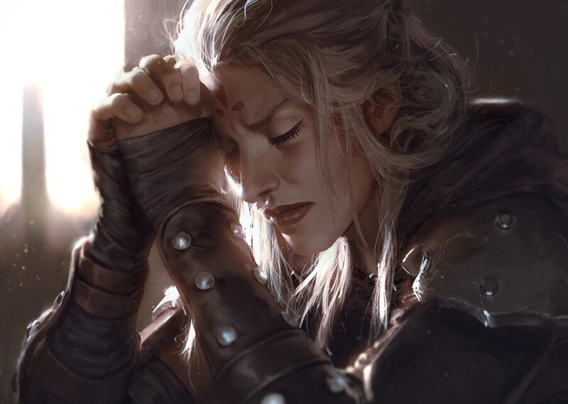 Woman in Armor — Brown, Dramatic, Digital Art, Gloves