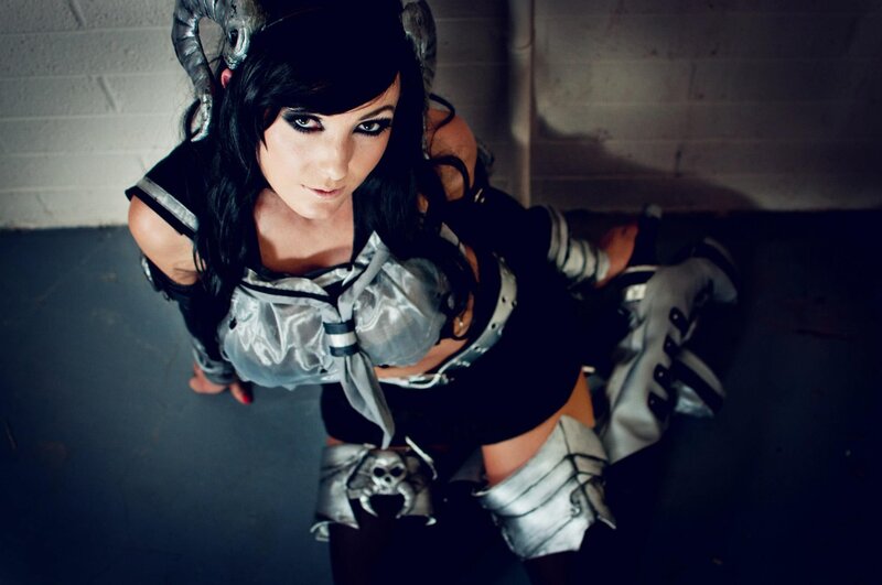 Woman in Armor Costume — Black, Dramatic, Photograph, Cosplay, Horns