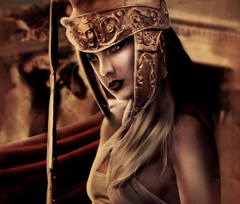 Woman in Armor Helmet