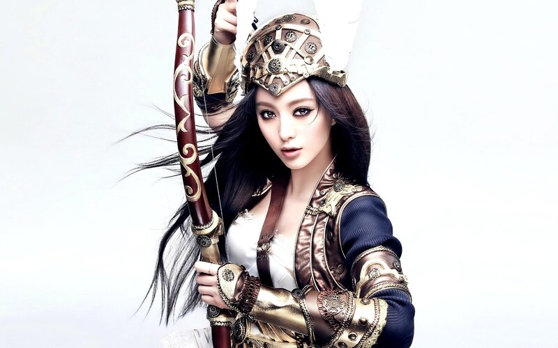 Woman in Armor Holding Bow — White, Dramatic, Photograph, Helmet, Brown, Black