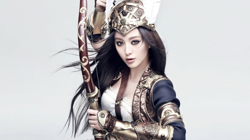 Woman in Armor Holding Bow — White