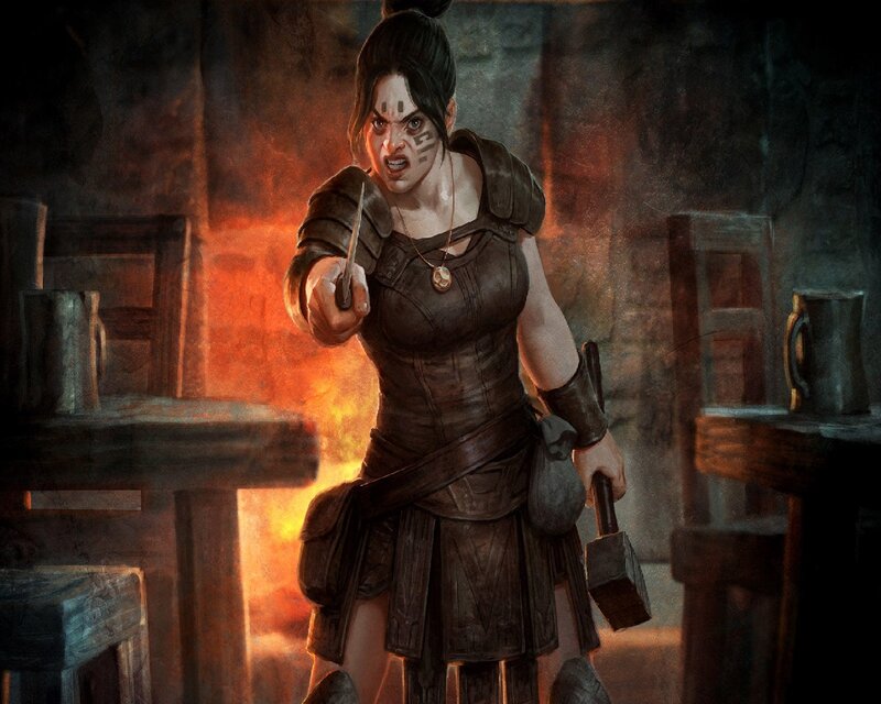 Woman in Armor Holding Dagger