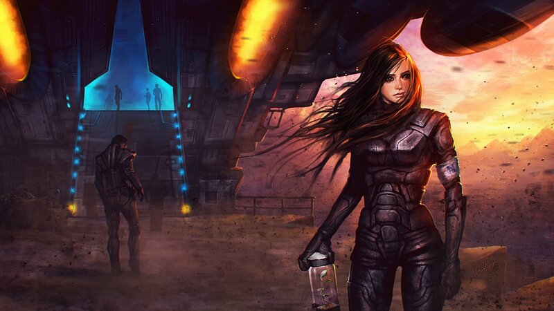 Woman in Armor Holding Plant