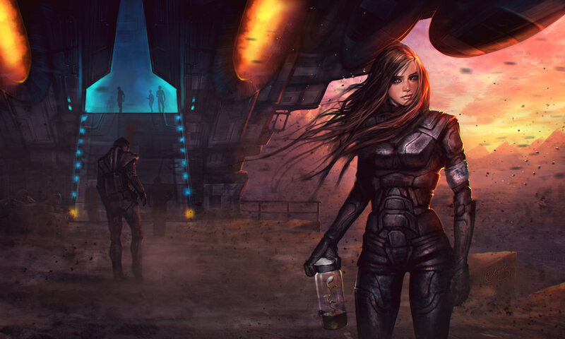 Woman in Armor Holding Vial