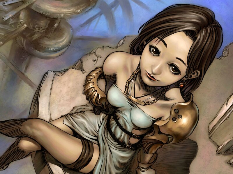 woman in armor lying down