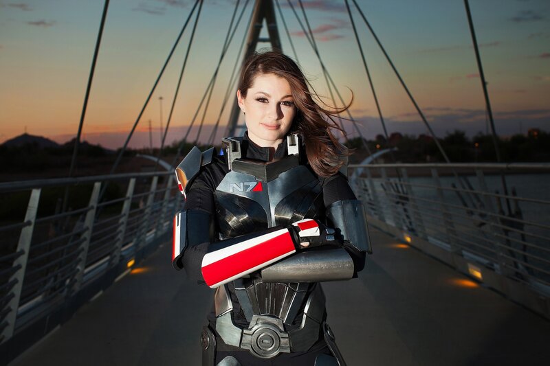woman in armor on a bridge